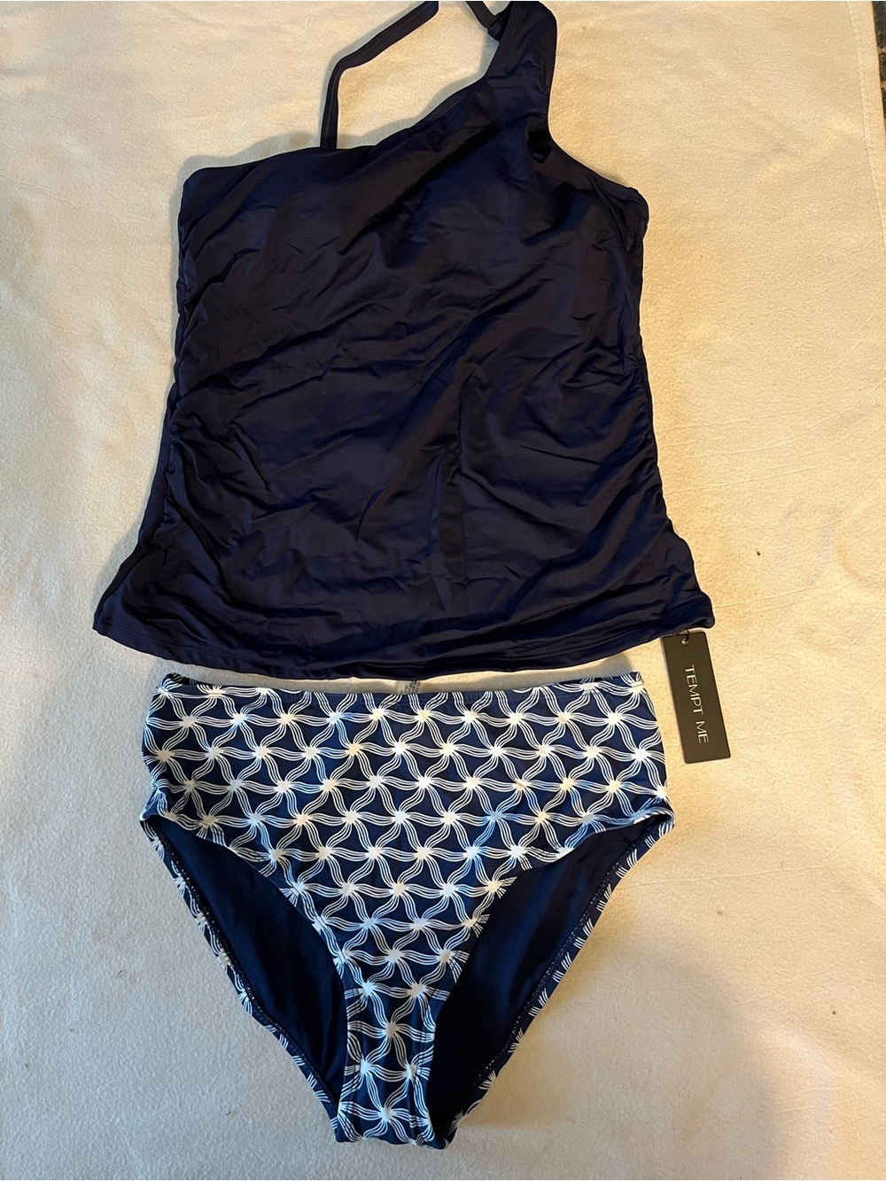 Tempt Me Navy and White Printed Tankini Set. Size M